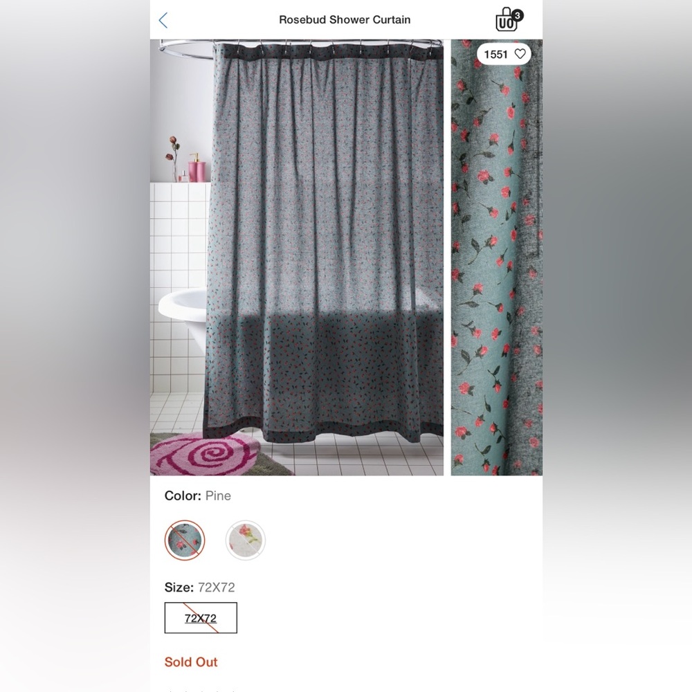 Urban Outfitters Rosebud Shower Curtain 72x72 inches